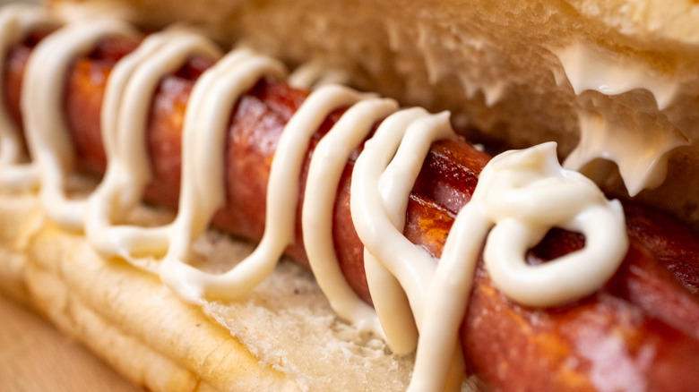 Mayonnaise on a hot dog