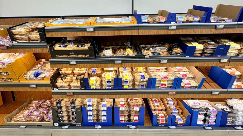 Aldi bakery section with bread and other baked goods
