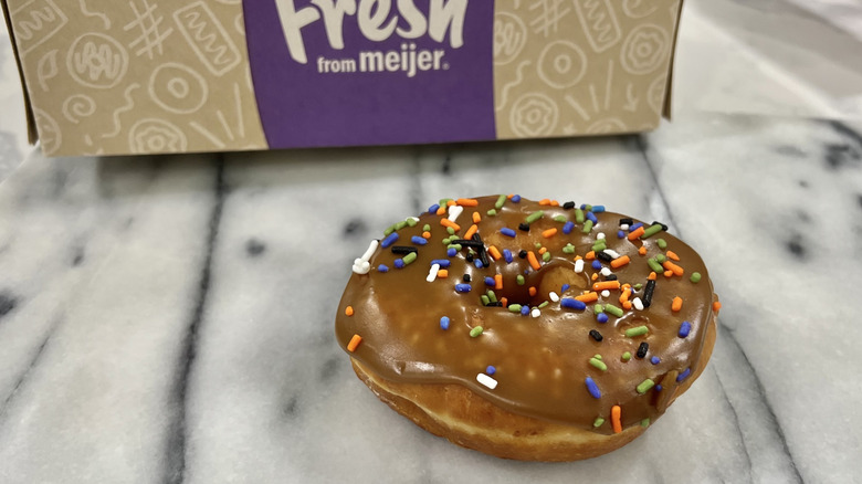 Meijer maple glazed donut with sprinkles.