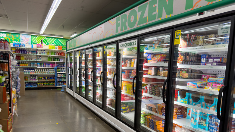 A view of a Dollar Tree freezer aisle