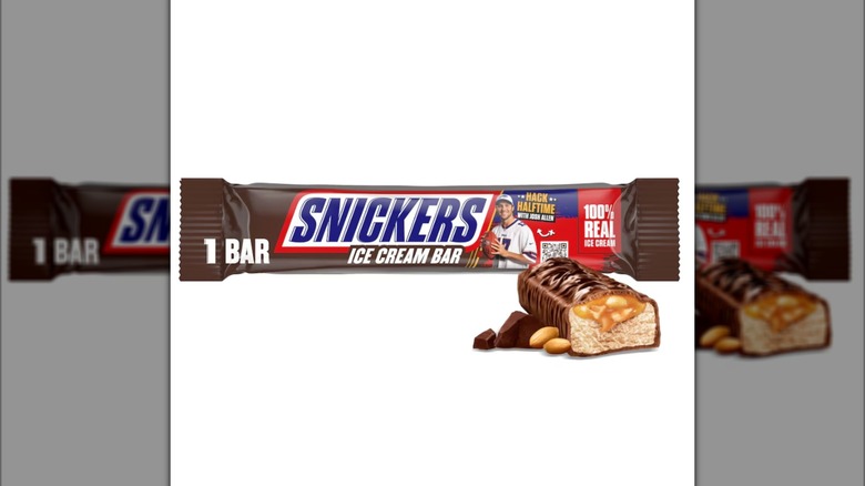 One Snickers Ice Cream Bar in its wrapper