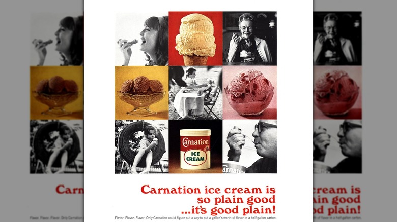 a vintage print ad for Carnation ice cream, mirrored