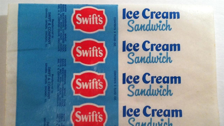 Close up of Swift's ice cream sandwich wrapper