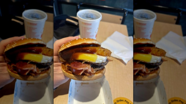 Hand holding McDonald's Big Brekkie Burger