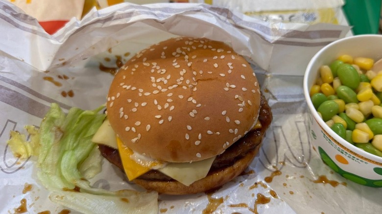 McDonald's Cheese Cheese Teriyaki McBurger on paper wrapper