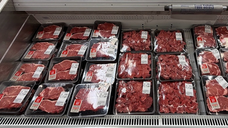 Beef in plastic-wrapped packages in the Sam's Club refrigerated section