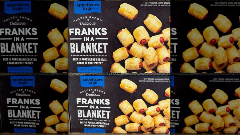 Member's Mark Franks in a Blanket stacked in boxes at Sam's Club