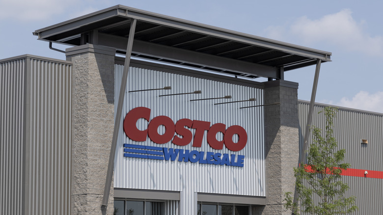 The exterior of a Costco store on a sunny day
