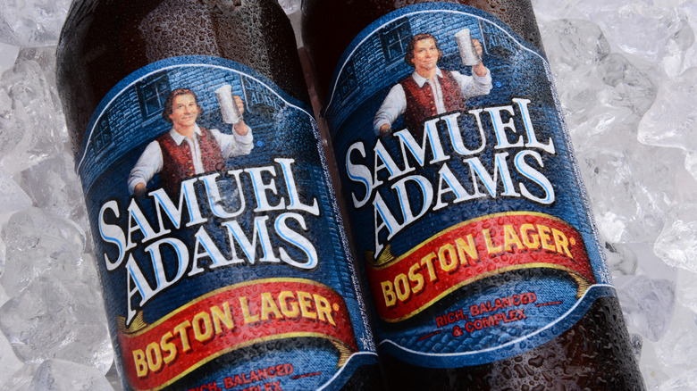 Two bottles of Samuel Adams Boston Lager on ice