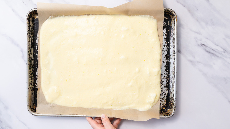Chiffon cake layers in pan