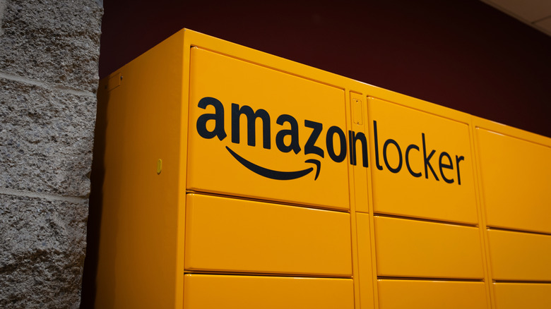 Corner of yellow Amazon Lockers