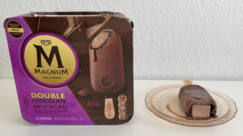 Double Chocolate ice cream bar packaging on a table