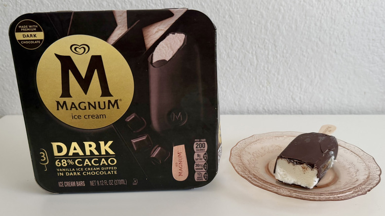 Dark Chocolate ice cream bar on a plate