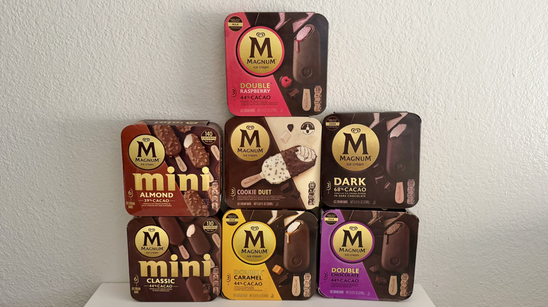 Boxes of Magnum ice cream on a table
