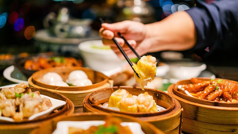Variety of dim sum steamers