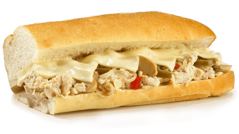 Big Kahuna chicken cheese steak sub from Jersey Mike's on white background