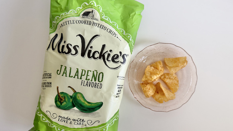 Miss Vickie's Jalapeño chips on a table