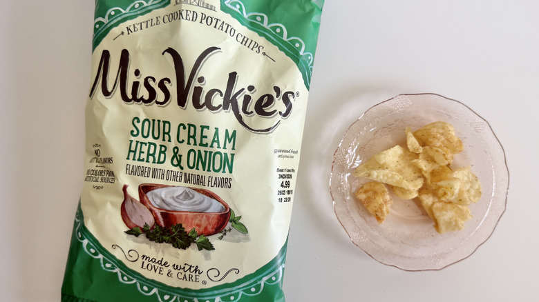 Miss Vickie's Sour Cream Herb & Onion bag on a table