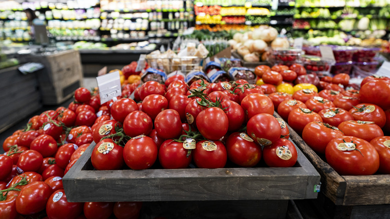 Tomatoes for sale at a grocery store