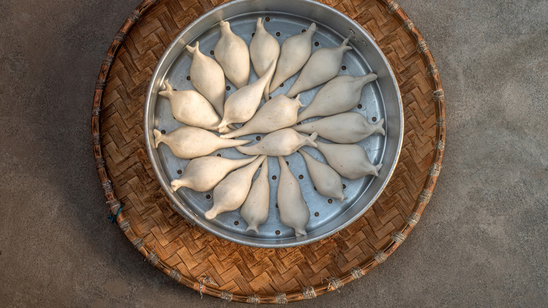 Nepali yomari dumplings in steamer