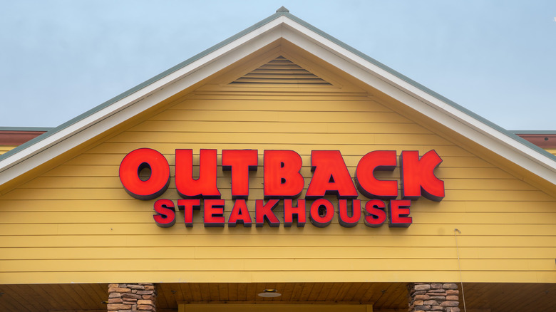 Close up of Outback Steakhouse sign on the front of restaurant
