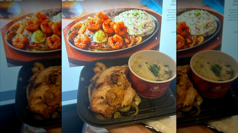 Applebee's takeout Bourbon Street Chicken & Shrimp next to image on website, mirrored image