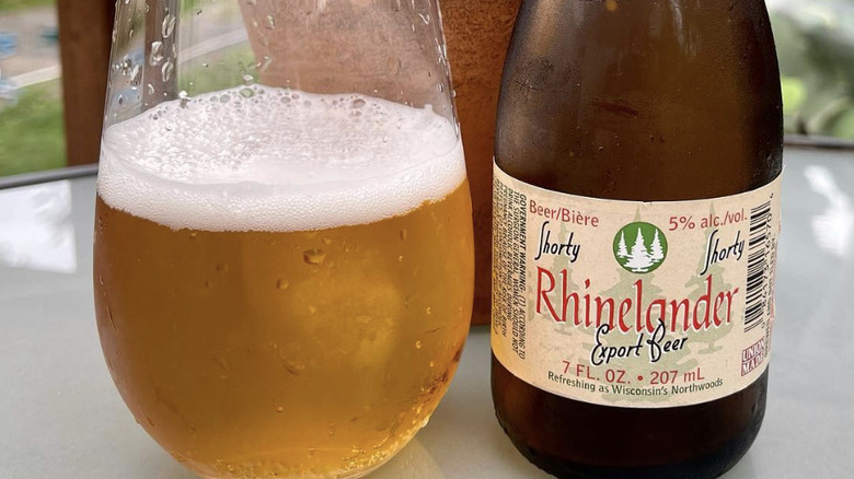 Rhinelander Shorty Beer bottle and glass