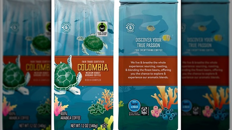 Front and back of a bag of Barissimo Colombia coffee.