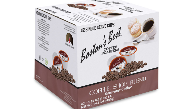 A 42-count box of Boston's Best Coffee Shop Blend coffee pods.