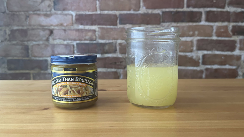 Better Than Bouillon Roasted Chicken Base Reduced Sodium on wooden table