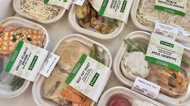 Various Sprouts prepared meals on a table