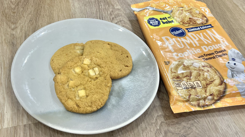 Pillsbury pumpkin cookies on a plate.