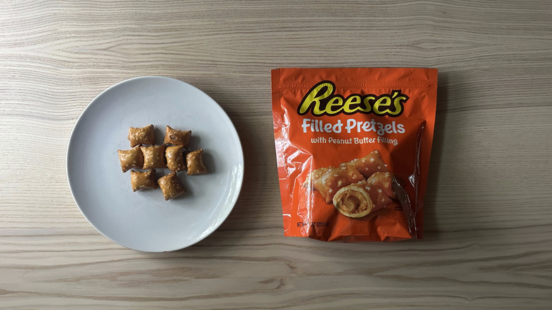 Reese's Peanut Butter Filled Pretzels on white plate