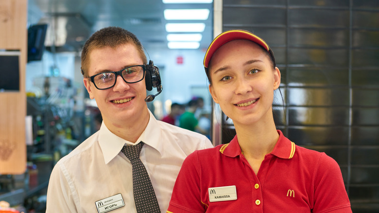 two workers in McDonald's restaurant