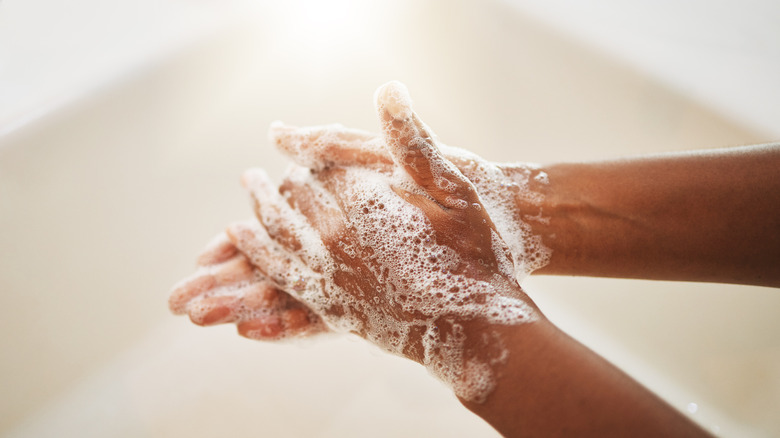 Close up of hand washing