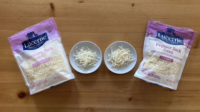 Bags of Lucerne cheese on wooden table