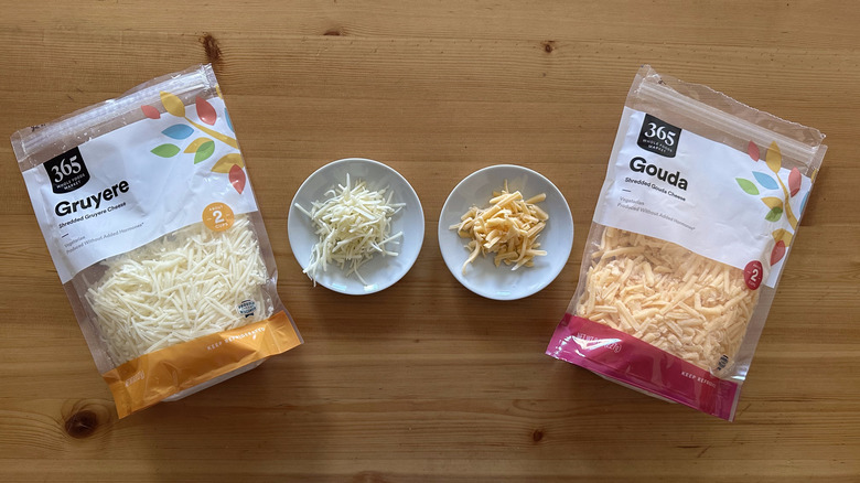 Bags of 365 cheese on wooden table