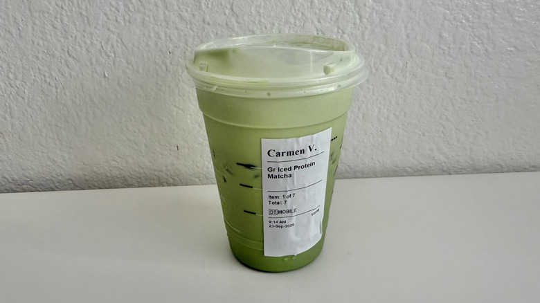 Iced Protein Matcha on a table
