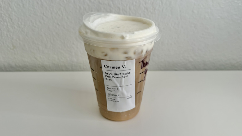 Vanilla Protein Cream Cold Brew cup on a table