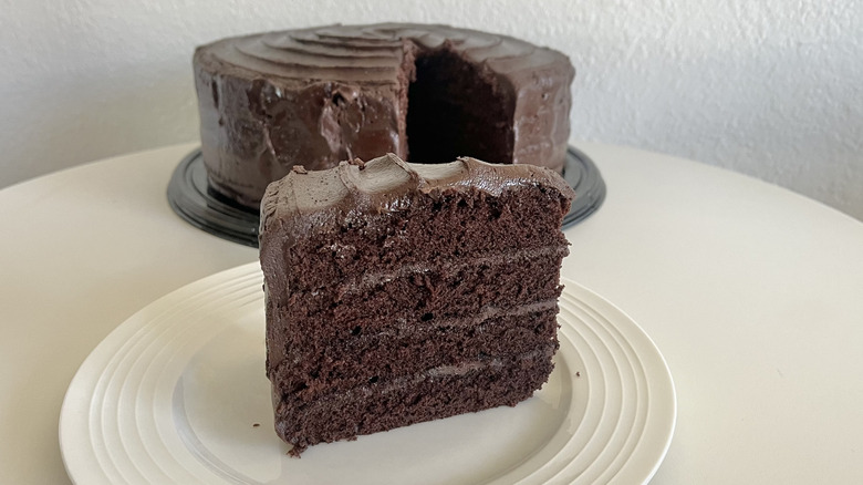 Large slice of Costco Chocolate Fudge Cake
