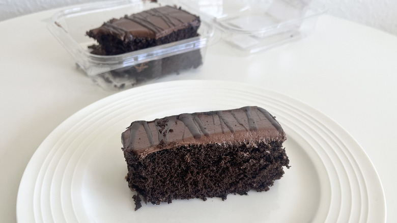 Chocolate cake slice from Walmart on plate