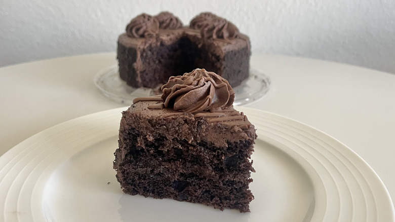 A small slice of Food 4 Less Bakery Fresh Chocolate Cake
