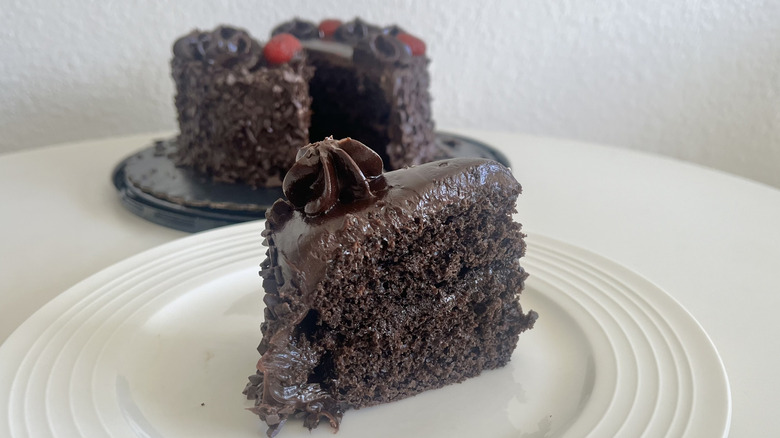 Stater Bros. Chocolate Cake slice on a white plate