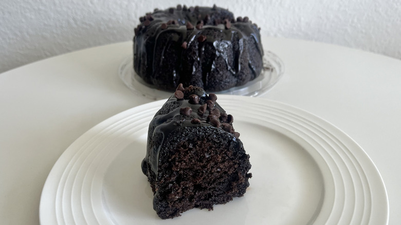 A slice of Aldi Triple Chocolate Creme Cake on a plate