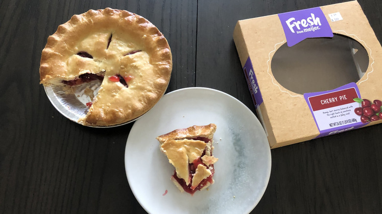 Fresh from Meijer cherry pie slice on a plate.