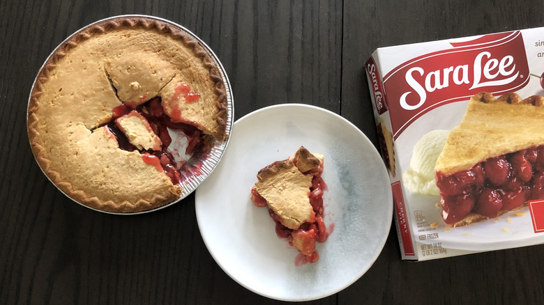 Sara Lee cherry pie slice on a plate.