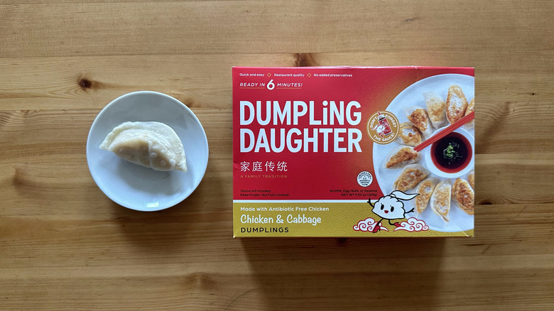 Dumpling Daughter Chicken and Cabbage Dumplings on wooden table