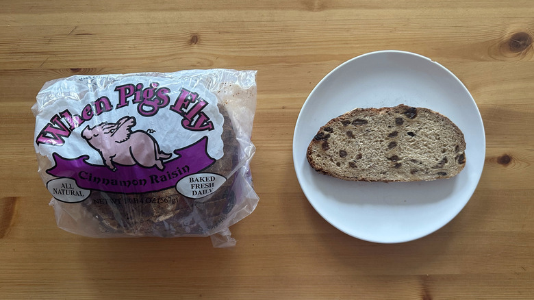 When Pigs Fly Cinnamon Raisin Bread on white plate
