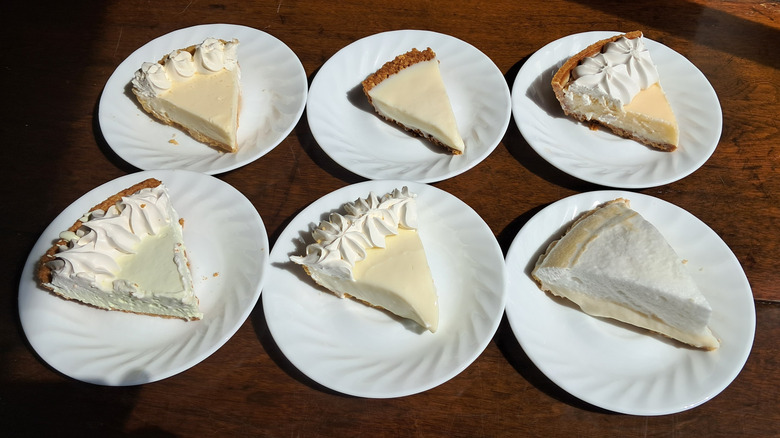Six pieces of lime pie