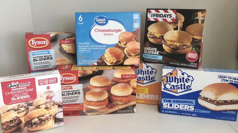 7 different store-bought frozen sliders.